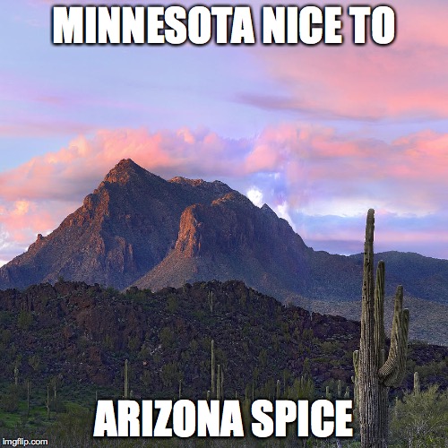 arizona mountian | MINNESOTA NICE
TO; ARIZONA SPICE | image tagged in arizona mountian | made w/ Imgflip meme maker