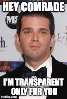 HEY COMRADE; I'M TRANSPARENT ONLY FOR YOU | image tagged in donald trump jr,trump russia | made w/ Imgflip meme maker