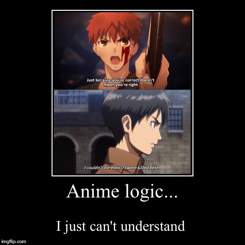 Defying the laws of logic... | image tagged in funny,demotivationals,anime,snk,defying logic,i don't understand | made w/ Imgflip demotivational maker