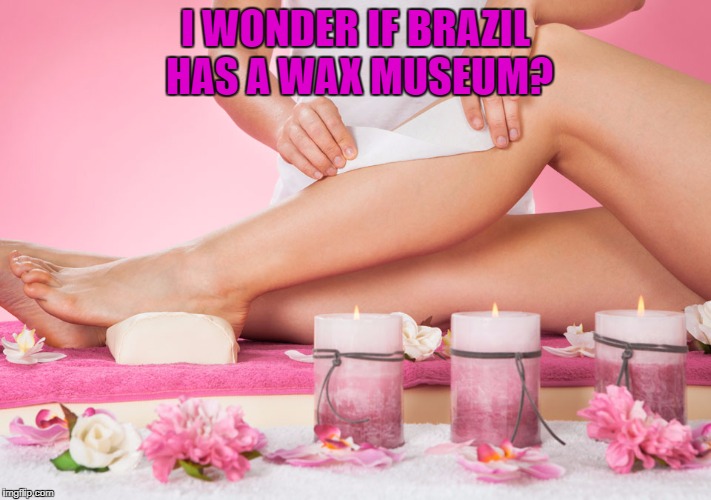 I WONDER IF BRAZIL HAS A WAX MUSEUM? | image tagged in waxing,wax museum,funny,funny memes,humor | made w/ Imgflip meme maker