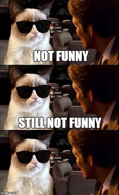 When the meme is not funny | NOT FUNNY; STILL NOT FUNNY | image tagged in waiting for the funny,not funny,grumpy cat | made w/ Imgflip meme maker