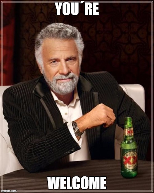 YOU´RE WELCOME | image tagged in memes,the most interesting man in the world | made w/ Imgflip meme maker