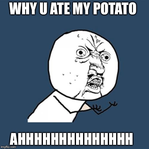 Y U No Meme | WHY U ATE MY POTATO; AHHHHHHHHHHHHHH | image tagged in memes,y u no | made w/ Imgflip meme maker