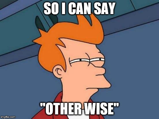 Futurama Fry Meme | SO I CAN SAY "OTHER WISE" | image tagged in memes,futurama fry | made w/ Imgflip meme maker