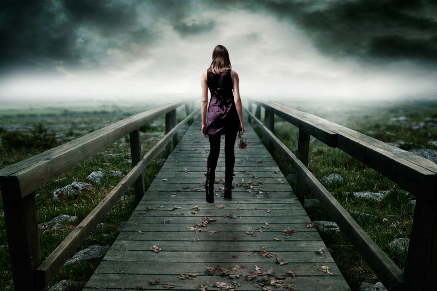 Girl On Bridge Waiting For The Storm Blank Meme Template