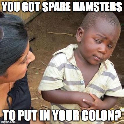 YOU GOT SPARE HAMSTERS TO PUT IN YOUR COLON? | made w/ Imgflip meme maker