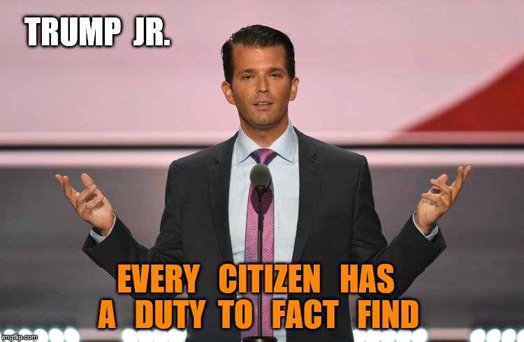 Donald Trump Jr. | TRUMP  JR. EVERY   CITIZEN   HAS   A   DUTY  TO   FACT   FIND | image tagged in donald trump jr | made w/ Imgflip meme maker