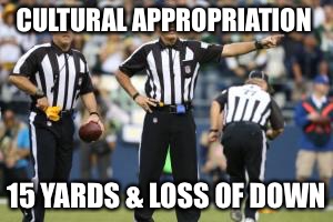 nfl referee  | CULTURAL APPROPRIATION; 15 YARDS & LOSS OF DOWN | image tagged in nfl referee | made w/ Imgflip meme maker