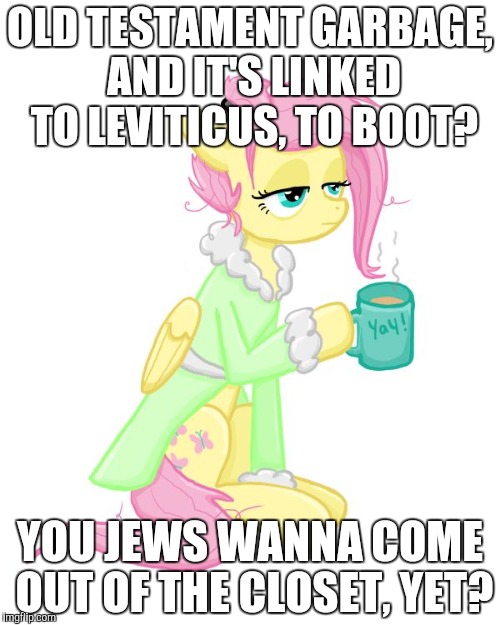 OLD TESTAMENT GARBAGE, AND IT'S LINKED TO LEVITICUS, TO BOOT? YOU JEWS WANNA COME OUT OF THE CLOSET, YET? | made w/ Imgflip meme maker