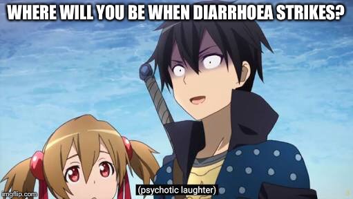 Diarrhoea...*shudders* | WHERE WILL YOU BE WHEN DIARRHOEA STRIKES? | image tagged in sao,sao abridged,diarrhea | made w/ Imgflip meme maker