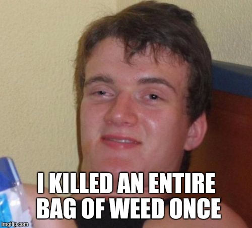 10 Guy Meme | I KILLED AN ENTIRE BAG OF WEED ONCE | image tagged in memes,10 guy | made w/ Imgflip meme maker