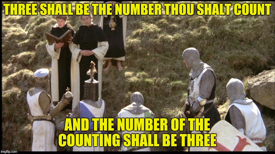 THREE SHALL BE THE NUMBER THOU SHALT COUNT AND THE NUMBER OF THE COUNTING SHALL BE THREE | made w/ Imgflip meme maker