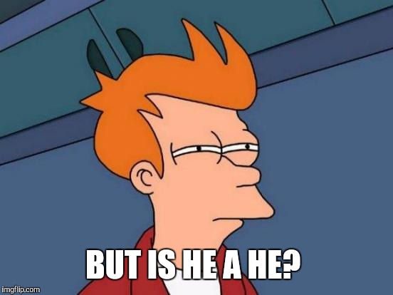 Futurama Fry Meme | BUT IS HE A HE? | image tagged in memes,futurama fry | made w/ Imgflip meme maker