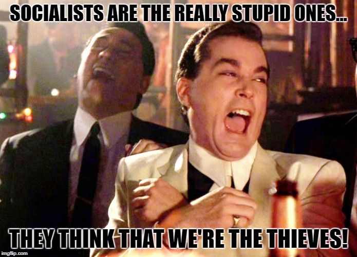 Good Fellas Hilarious Meme | SOCIALISTS ARE THE REALLY STUPID ONES... THEY THINK THAT WE'RE THE THIEVES! | image tagged in memes,good fellas hilarious | made w/ Imgflip meme maker