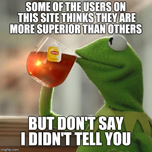 But That's None Of My Business Meme | SOME OF THE USERS ON THIS SITE THINKS THEY ARE MORE SUPERIOR THAN OTHERS; BUT DON'T SAY I DIDN'T TELL YOU | image tagged in memes,but thats none of my business,kermit the frog | made w/ Imgflip meme maker