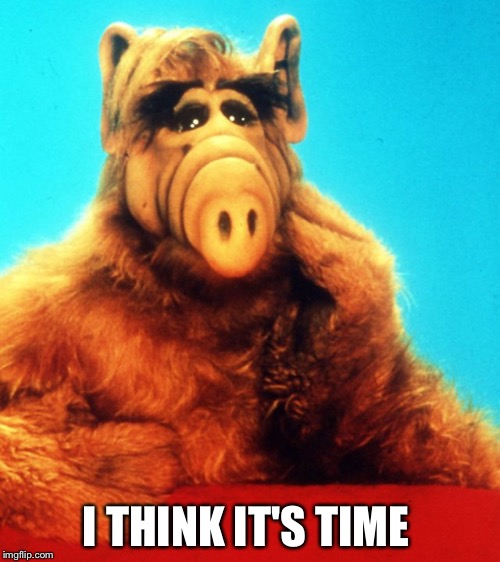 ALF The Alien | I THINK IT'S TIME | image tagged in alf the alien | made w/ Imgflip meme maker