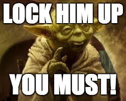yoda | LOCK HIM UP; YOU MUST! | image tagged in yoda | made w/ Imgflip meme maker