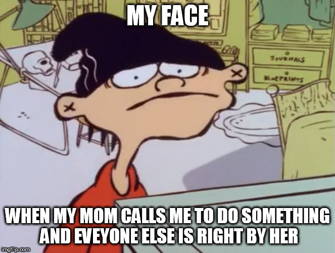 Double D See's you | MY FACE; WHEN MY MOM CALLS ME TO DO SOMETHING AND EVEYONE ELSE IS RIGHT BY HER | image tagged in ed edd n eddy | made w/ Imgflip meme maker
