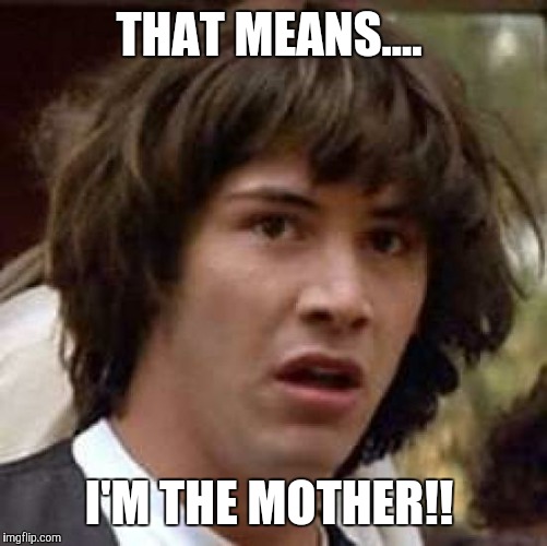 Conspiracy Keanu Meme | THAT MEANS.... I'M THE MOTHER!! | image tagged in memes,conspiracy keanu | made w/ Imgflip meme maker
