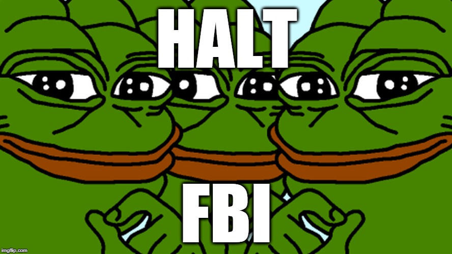 Pepe the frig swarm | HALT; FBI | image tagged in pepe the frog,fbi | made w/ Imgflip meme maker