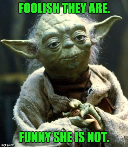 Star Wars Yoda Meme | FOOLISH THEY ARE. FUNNY SHE IS NOT. | image tagged in memes,star wars yoda | made w/ Imgflip meme maker