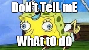 Mocking Spongebob Meme | DoN't TelL mE; WhAt tO dO | image tagged in spongebob mock | made w/ Imgflip meme maker