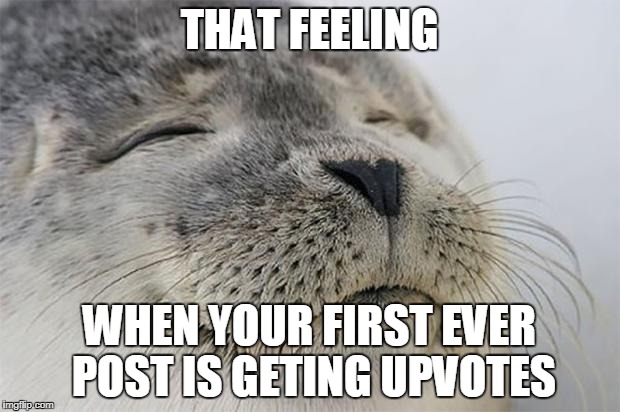 Satisfied Seal Meme | THAT FEELING; WHEN YOUR FIRST EVER POST IS
GETING UPVOTES | image tagged in memes,satisfied seal | made w/ Imgflip meme maker