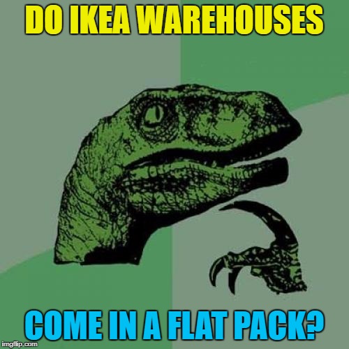 Philosoraptor Meme | DO IKEA WAREHOUSES COME IN A FLAT PACK? | image tagged in memes,philosoraptor | made w/ Imgflip meme maker