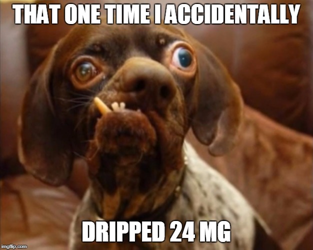 Retard | THAT ONE TIME I ACCIDENTALLY; DRIPPED 24 MG | image tagged in retard | made w/ Imgflip meme maker