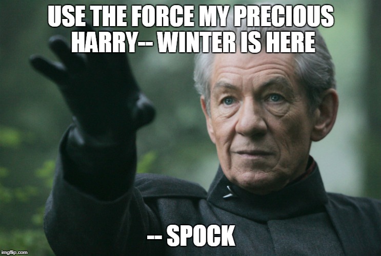 winter | USE THE FORCE MY PRECIOUS HARRY-- WINTER IS HERE; -- SPOCK | image tagged in winter | made w/ Imgflip meme maker