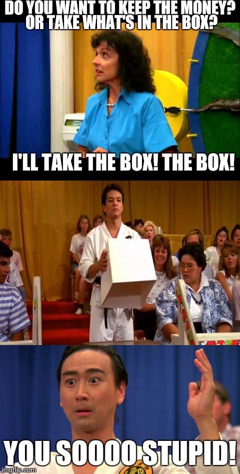 On this episode of "Wheel of Fish" | DO YOU WANT TO KEEP THE MONEY? OR TAKE WHAT'S IN THE BOX? I'LL TAKE THE BOX! THE BOX! YOU SOOOO STUPID! | image tagged in fish,uhf | made w/ Imgflip meme maker