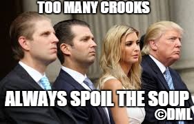TOO MANY CROOKS | TOO MANY CROOKS; ALWAYS SPOIL THE SOUP; ©DML | image tagged in trump,trump family,government corruption | made w/ Imgflip meme maker