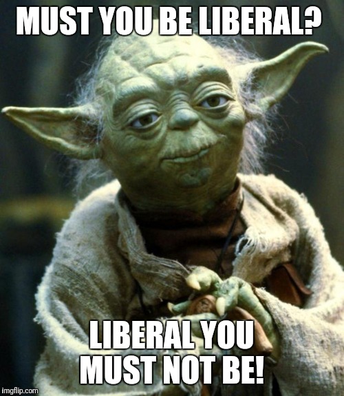 Star Wars Yoda Meme | MUST YOU BE LIBERAL? LIBERAL YOU MUST NOT BE! | image tagged in memes,star wars yoda | made w/ Imgflip meme maker
