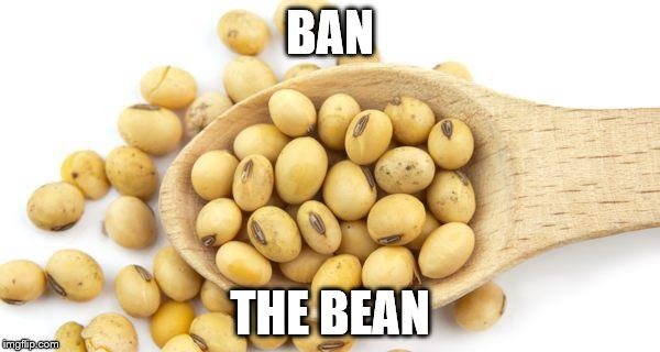 BAN; THE BEAN | image tagged in soy bean | made w/ Imgflip meme maker