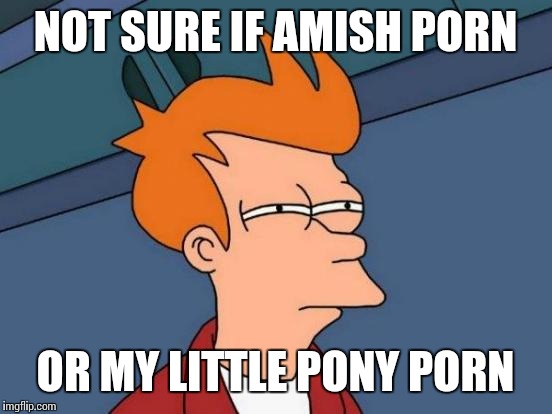 Futurama Fry Meme | NOT SURE IF AMISH PORN OR MY LITTLE PONY PORN | image tagged in memes,futurama fry | made w/ Imgflip meme maker