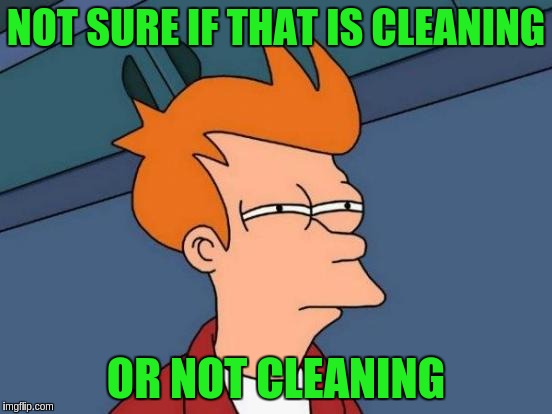 Futurama Fry Meme | NOT SURE IF THAT IS CLEANING OR NOT CLEANING | image tagged in memes,futurama fry | made w/ Imgflip meme maker