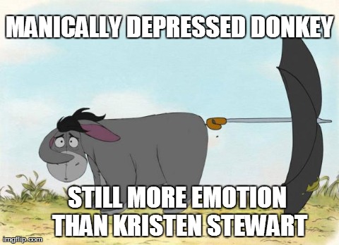 MANICALLY DEPRESSED DONKEY STILL MORE EMOTION THAN KRISTEN STEWART | made w/ Imgflip meme maker