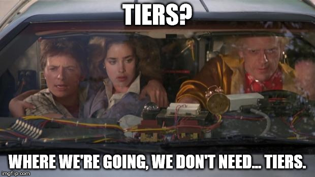 WHERE WE'RE GOING, WE DON'T NEED...TIERS. image tagged in back to...