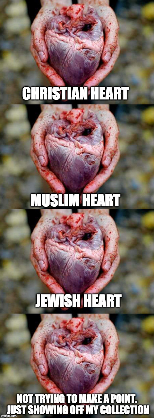 ;) | CHRISTIAN HEART; MUSLIM HEART; JEWISH HEART; NOT TRYING TO MAKE A POINT. JUST SHOWING OFF MY COLLECTION | image tagged in heart,iwanttobebacon,iwanttobebaconcom | made w/ Imgflip meme maker