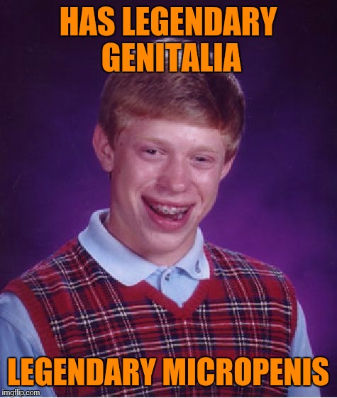 Bad Luck Brian Meme | HAS LEGENDARY GENITALIA LEGENDARY MICROP**IS | image tagged in memes,bad luck brian | made w/ Imgflip meme maker