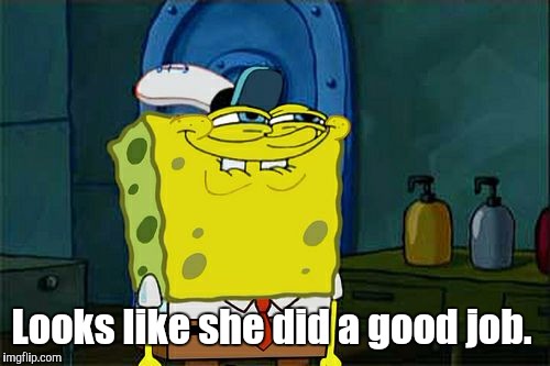 Don't You Squidward Meme | Looks like she did a good job. | image tagged in memes,dont you squidward | made w/ Imgflip meme maker