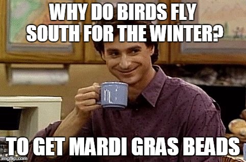 Dad Joke | WHY DO BIRDS FLY SOUTH FOR THE WINTER? TO GET MARDI GRAS BEADS | image tagged in dad joke | made w/ Imgflip meme maker