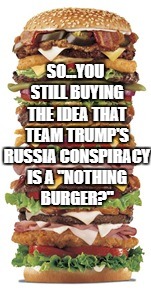 Team Trump's Russia Conspiracy "Nothing Burger" | SO...YOU STILL BUYING THE IDEA THAT TEAM TRUMP'S RUSSIA CONSPIRACY IS A "NOTHING BURGER?" | image tagged in trump,russia,conspiracy,gop,patriots,democrats | made w/ Imgflip meme maker