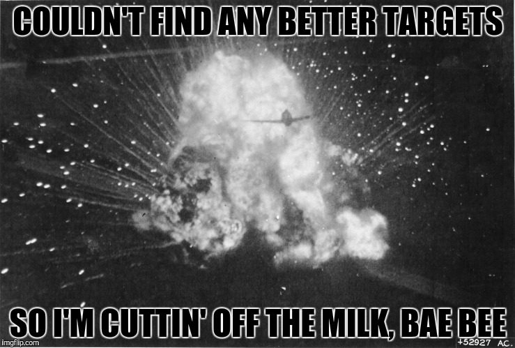COULDN'T FIND ANY BETTER TARGETS SO I'M CUTTIN' OFF THE MILK, BAE BEE | made w/ Imgflip meme maker