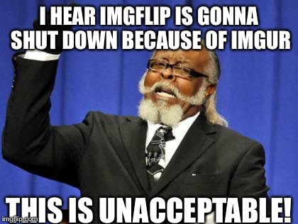 Too Damn High Meme | I HEAR IMGFLIP IS GONNA SHUT DOWN BECAUSE OF IMGUR; THIS IS UNACCEPTABLE! | image tagged in memes,too damn high | made w/ Imgflip meme maker