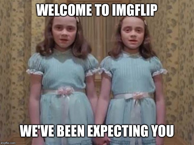 Holy shit I am creeped out | WELCOME TO IMGFLIP; WE'VE BEEN EXPECTING YOU | image tagged in holy shit,memes,the shining,twins | made w/ Imgflip meme maker