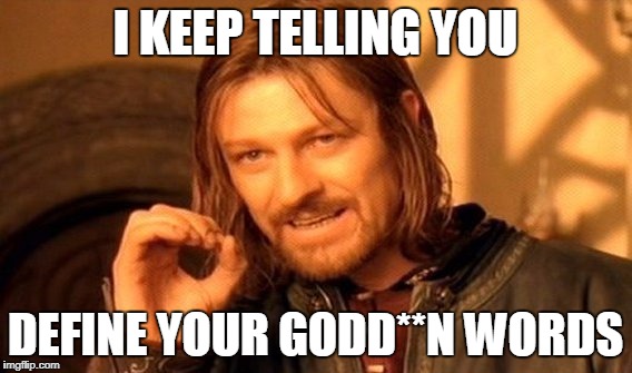 One Does Not Simply Meme | I KEEP TELLING YOU DEFINE YOUR GODD**N WORDS | image tagged in memes,one does not simply | made w/ Imgflip meme maker