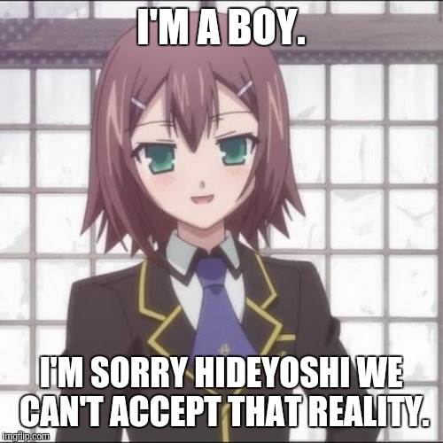 Trap | I'M A BOY. I'M SORRY HIDEYOSHI WE CAN'T ACCEPT THAT REALITY. | image tagged in anime meme | made w/ Imgflip meme maker