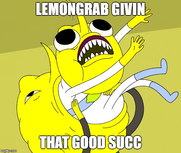 Grabbing the lemons giving out free good succs | LEMONGRAB GIVIN; THAT GOOD SUCC | image tagged in adventure time,lemongrab | made w/ Imgflip meme maker