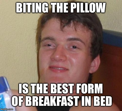 10 Guy Meme | BITING THE PILLOW; IS THE BEST FORM OF BREAKFAST IN BED | image tagged in memes,10 guy | made w/ Imgflip meme maker